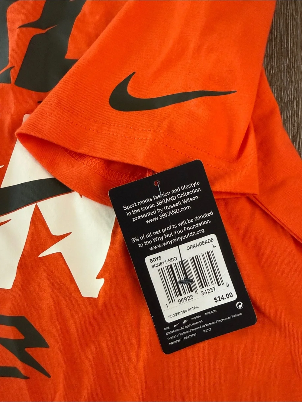 Nike Orange Graphic 'All In' Tee with Black & White Logo